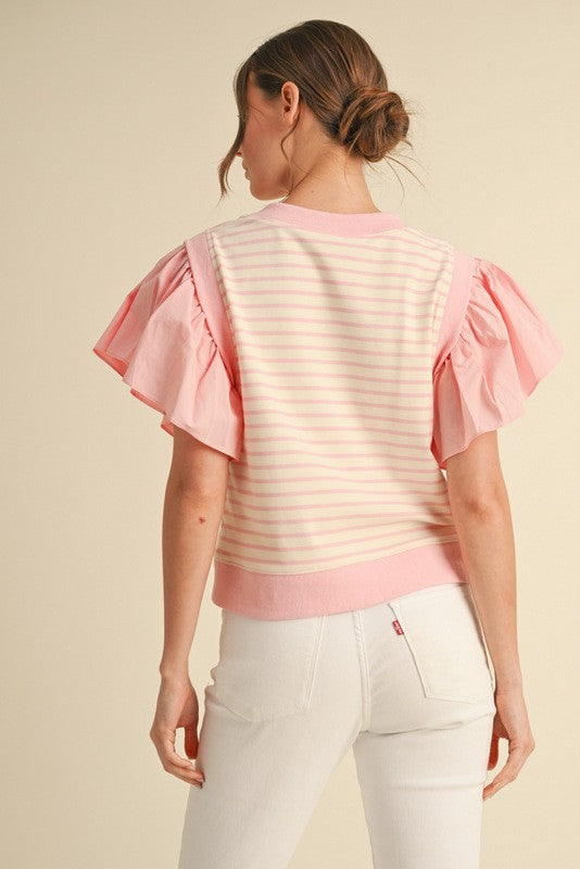 Striped Ruffly Shoulder Top