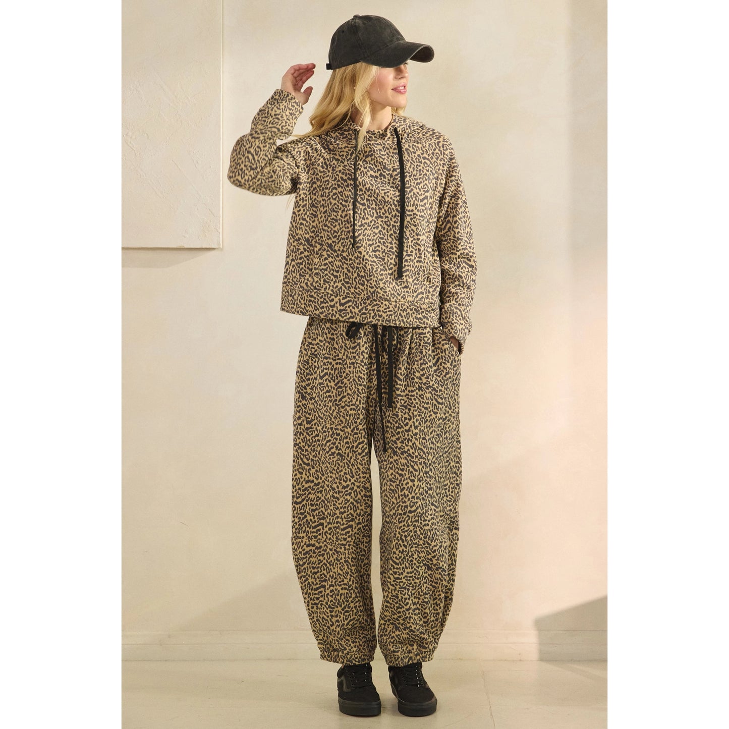 Printed French Terry Hoodie: Leopard - SALE