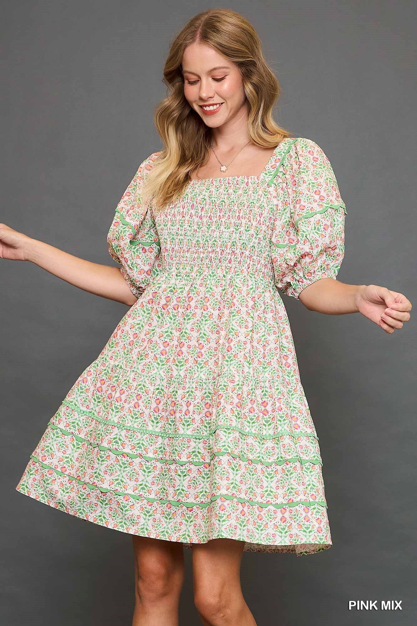 Umgee -Floral Print Mini Dress with Puff Sleeves – Hill Of Beans Outfitters