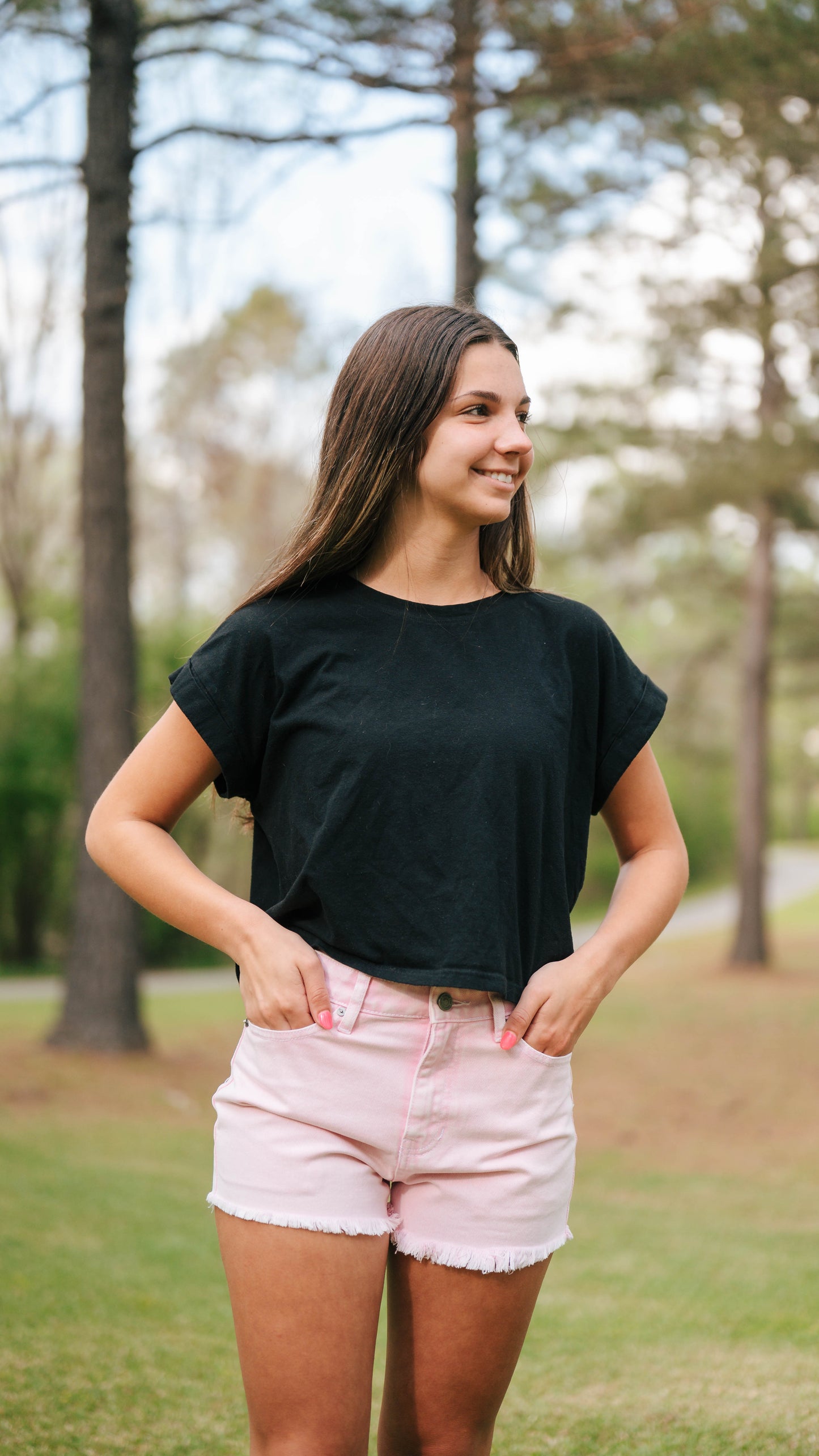 Kancan High Rise Frayed Hem Denim Shorts - Pink