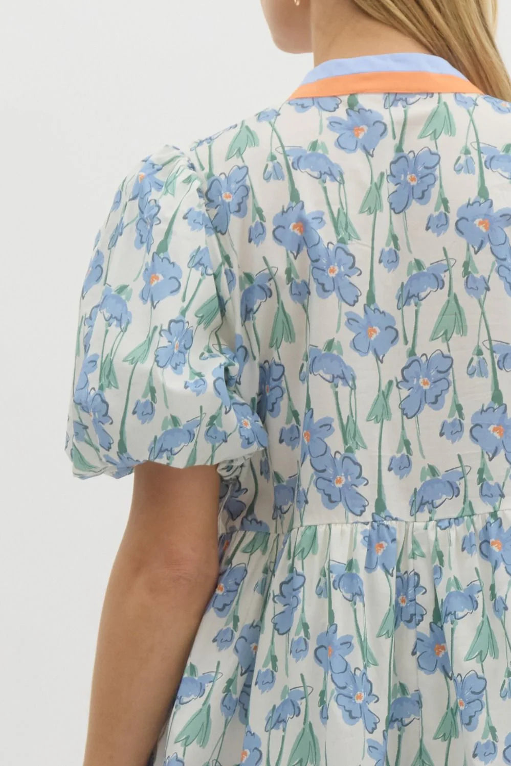 ENTRO FLORAL PRINT SHORT BUBBLE SLEEVE TIERED MINI DRESS