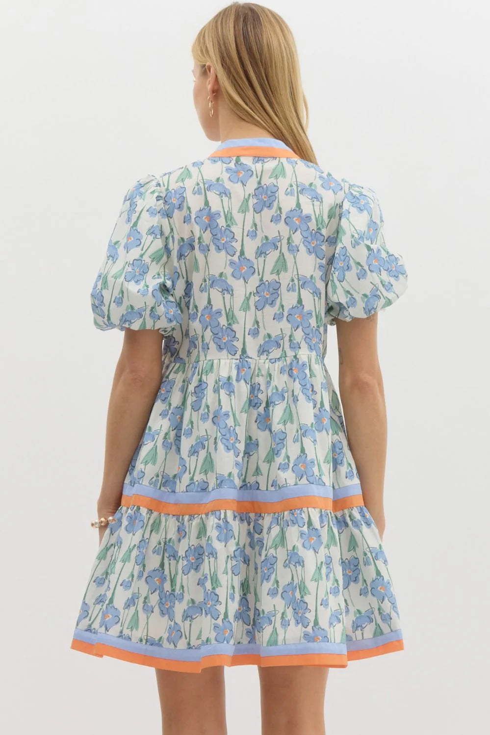 ENTRO FLORAL PRINT SHORT BUBBLE SLEEVE TIERED MINI DRESS
