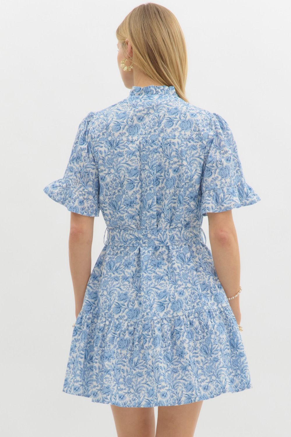 Blue Floral Print Pullover Mini Dress