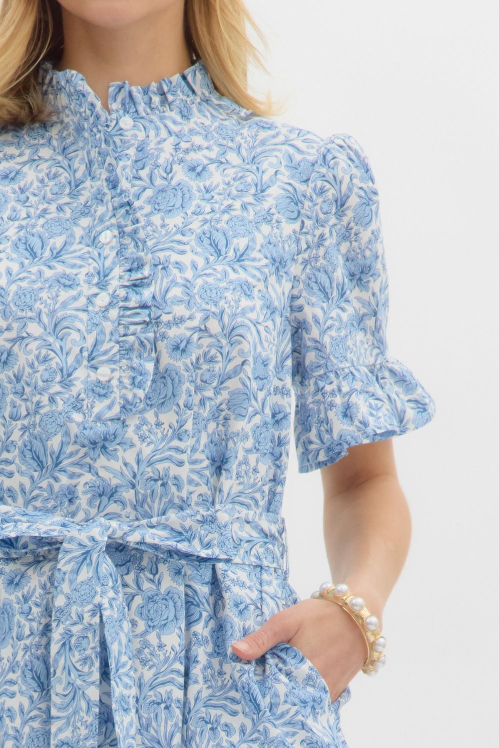 Blue Floral Print Pullover Mini Dress
