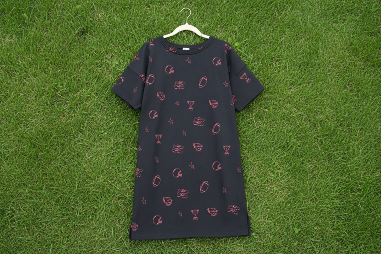 Umgee Black & Red Football Print Game Day Dress