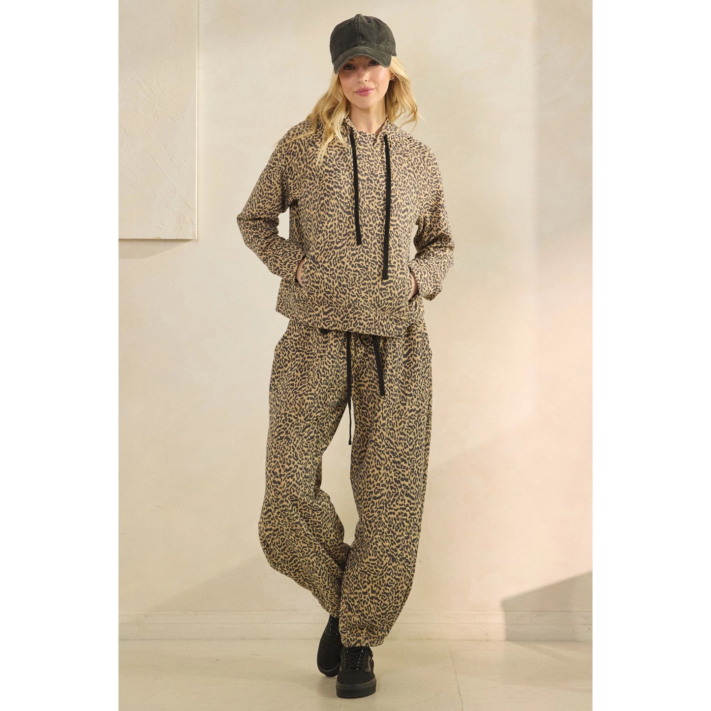 Printed French Terry Hoodie: Leopard - SALE