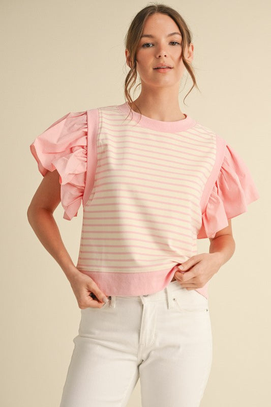 Striped Ruffly Shoulder Top