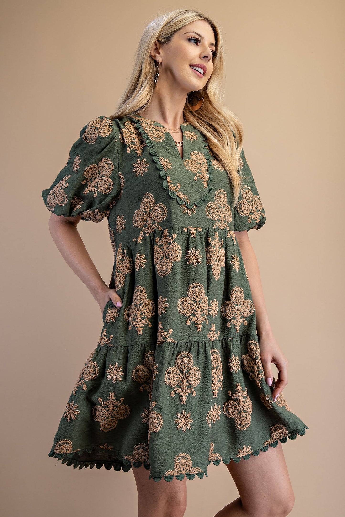Tiered Fall Olive Dress