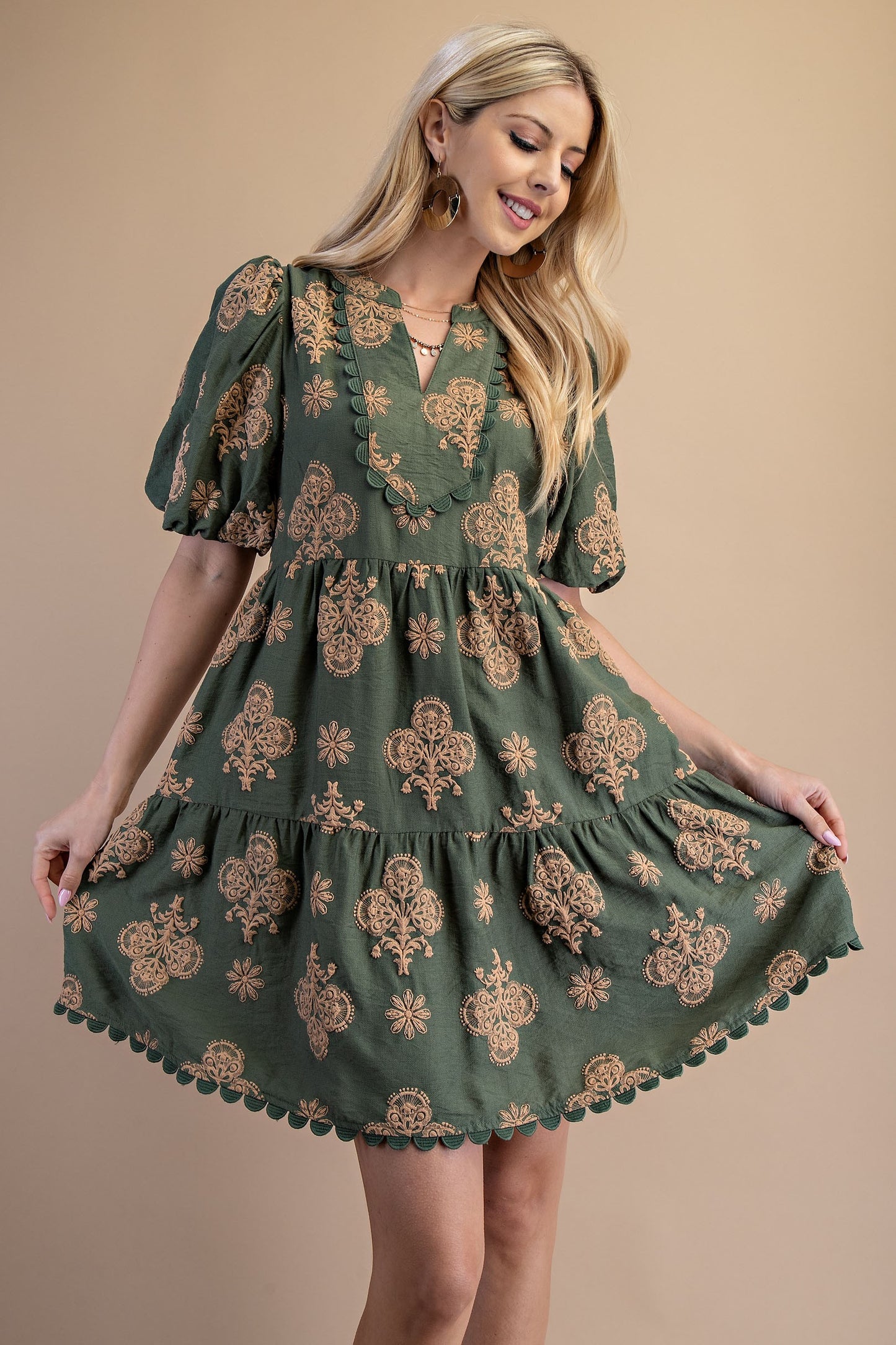 Tiered Fall Olive Dress