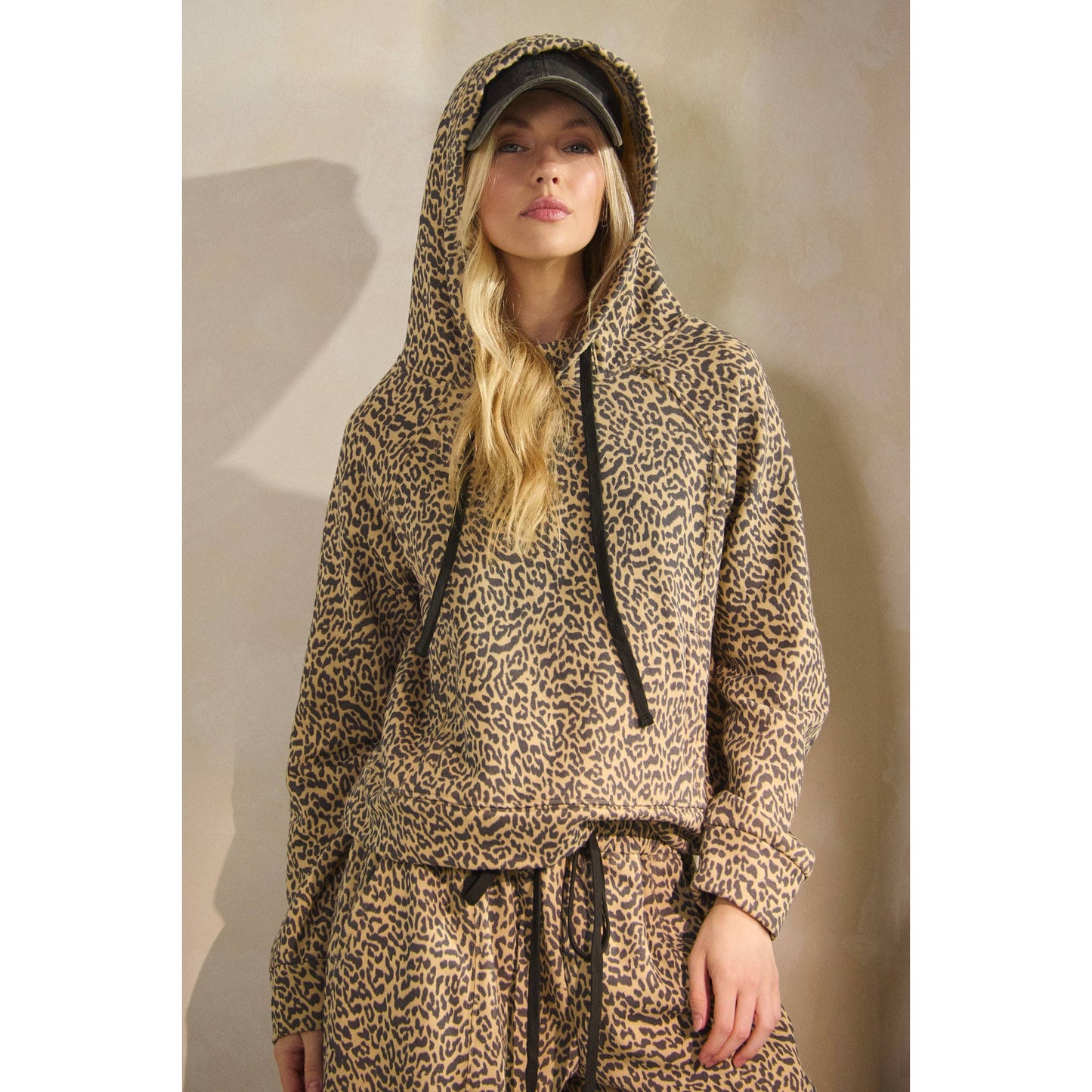 Printed French Terry Hoodie: Leopard - SALE