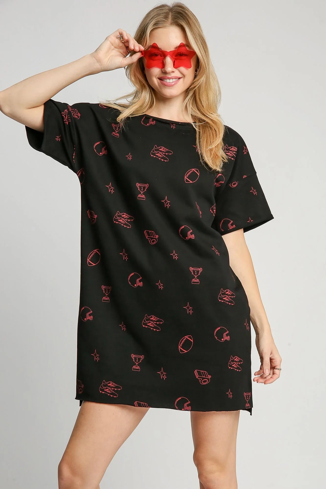 Umgee Black & Red Football Print Game Day Dress