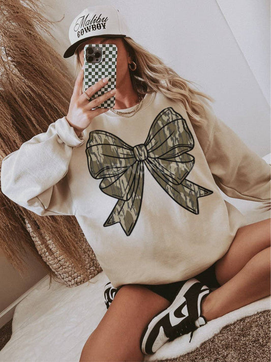 Camo Bow Sweatshirt : (Sand Color)