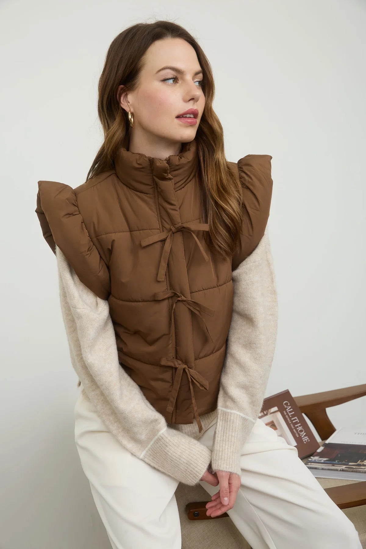 Bow Detail Puffer Vest