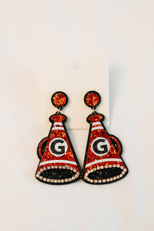 GameDay Megaphone Cheer Glitter Earrings