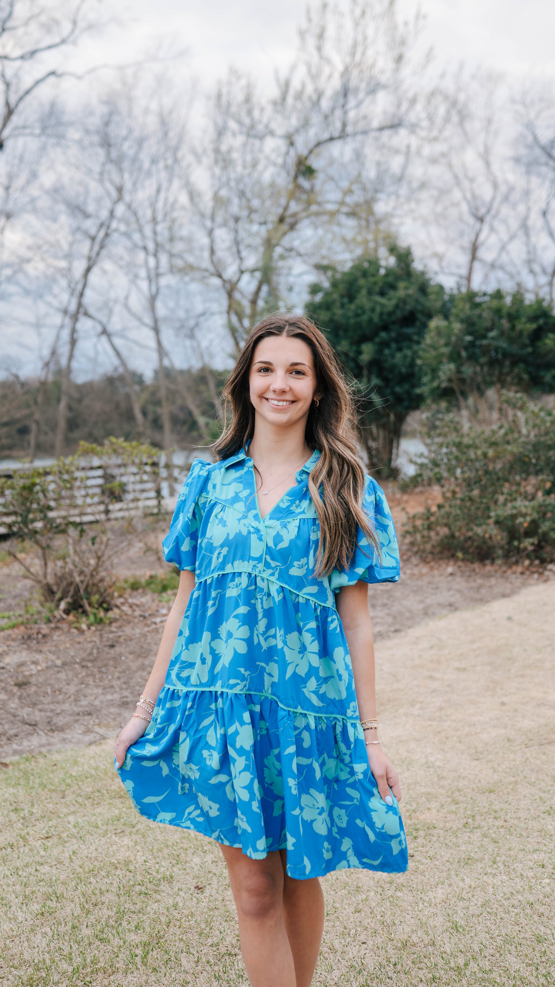 Umgee -Two Tone Floral Print Collared Tiered A-Line Dress with Bubble Hill Of Beans Outfitters Umgee -Two Tone Floral Print Collared Tiered A-Line Dress with Bubble Hill Of Beans Outfitters