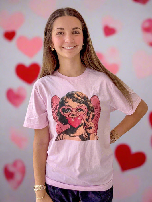 Bubblegum Cupid Valentine T-shirt- Pink