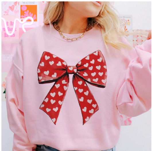 Big Red Bow with Hearts- PINK Sweatshirt