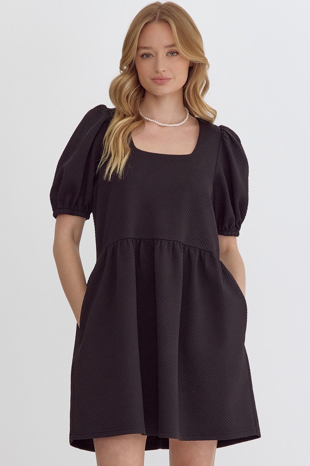 Entro Black Textured Babydoll Dress