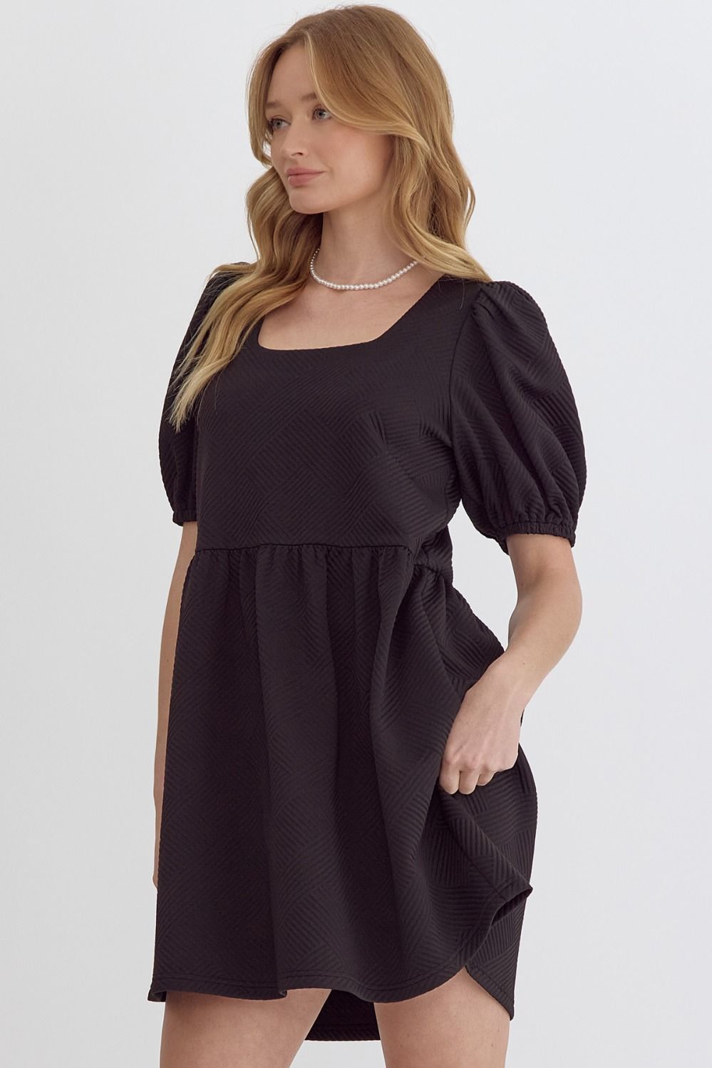 Entro Black Textured Babydoll Dress