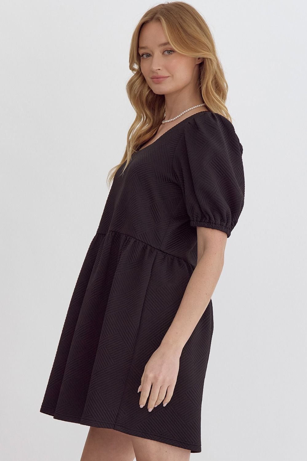 Entro Black Textured Babydoll Dress