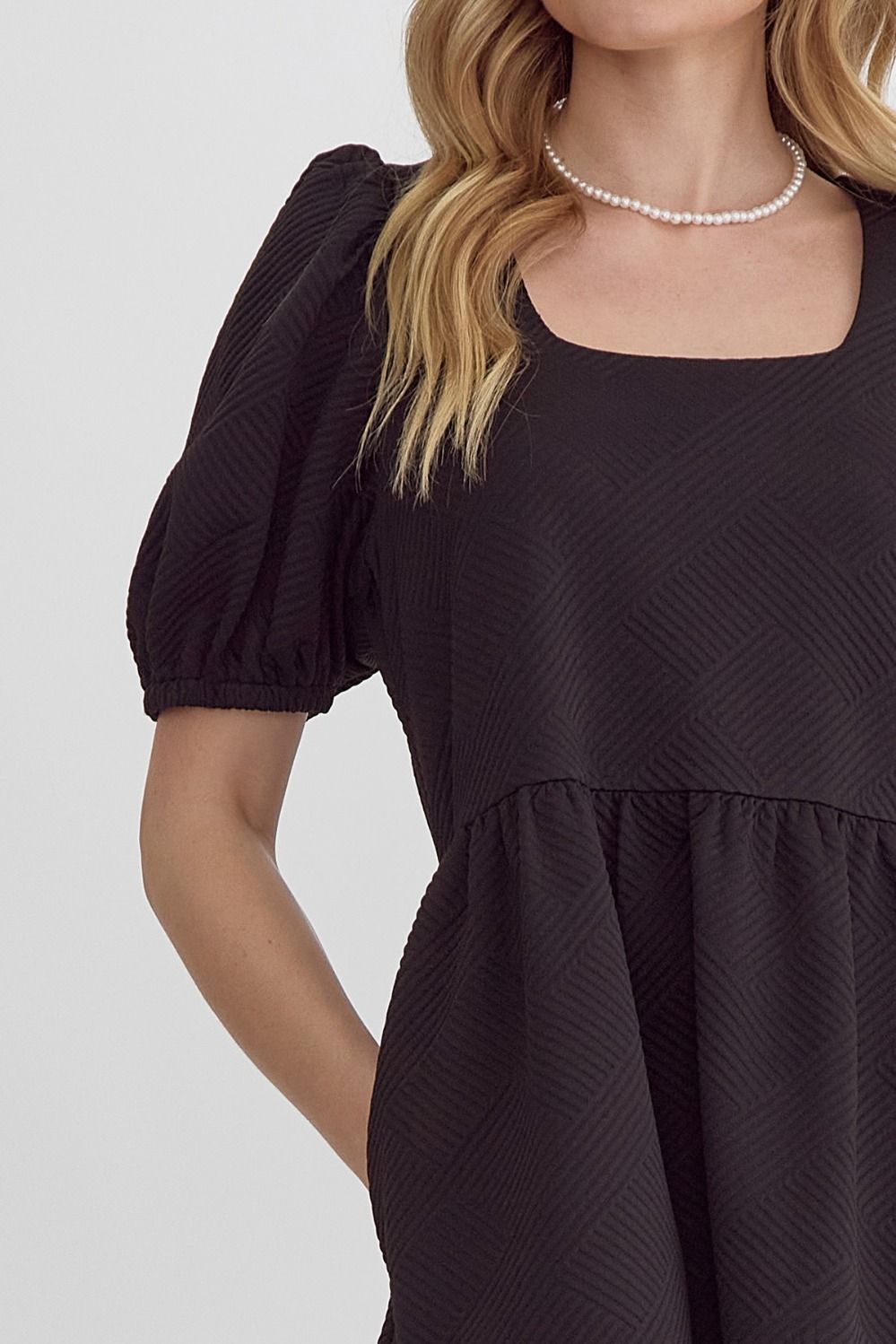 Entro Black Textured Babydoll Dress
