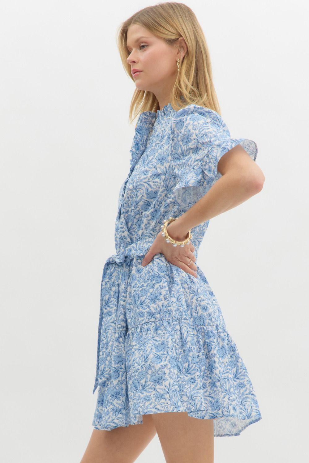 Blue Floral Print Pullover Mini Dress