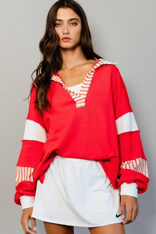 French Terry Knit Color Block Top