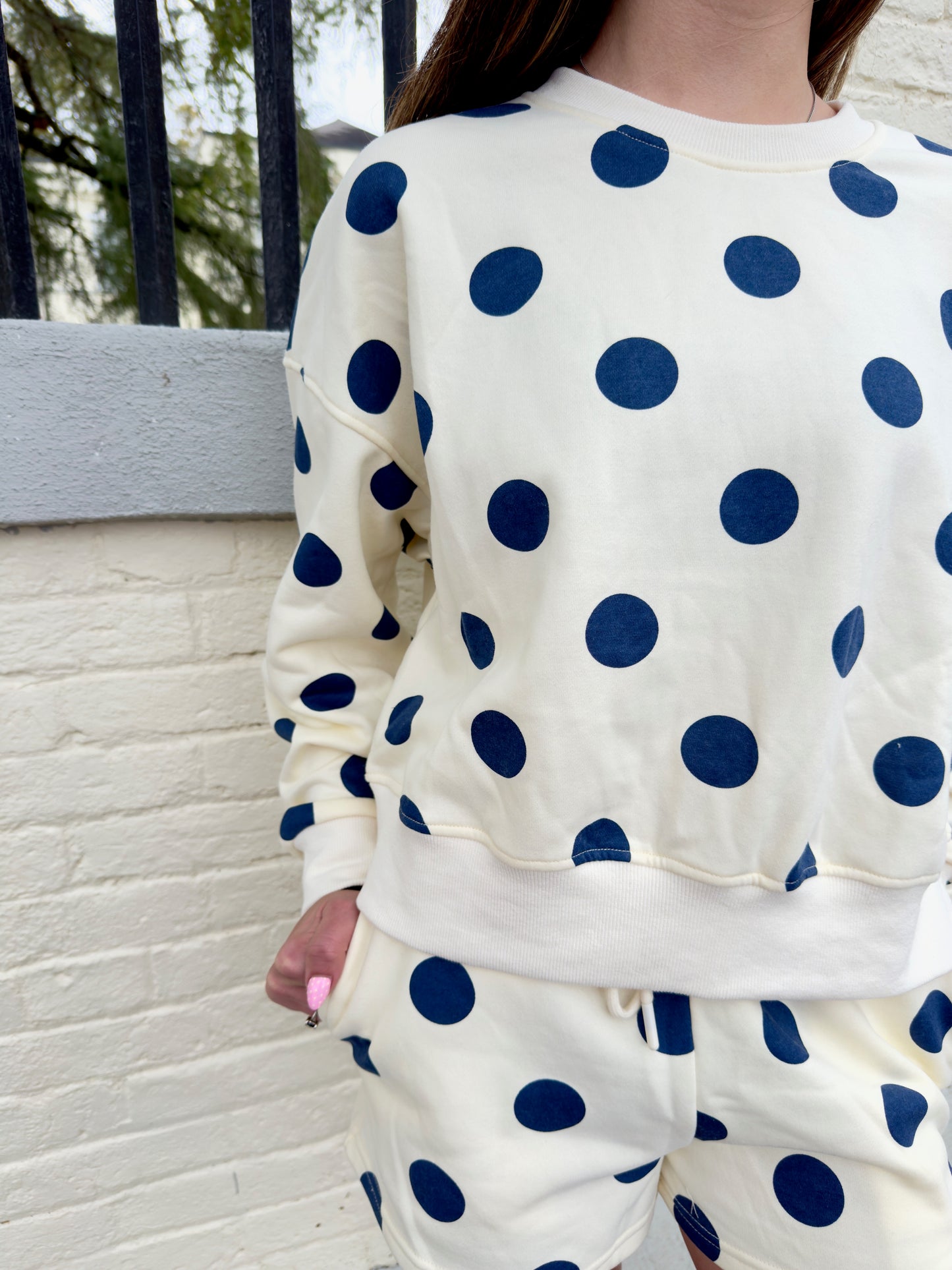 Polka Dot Crew Neck Sweatshirt & Shorts Set - SALE