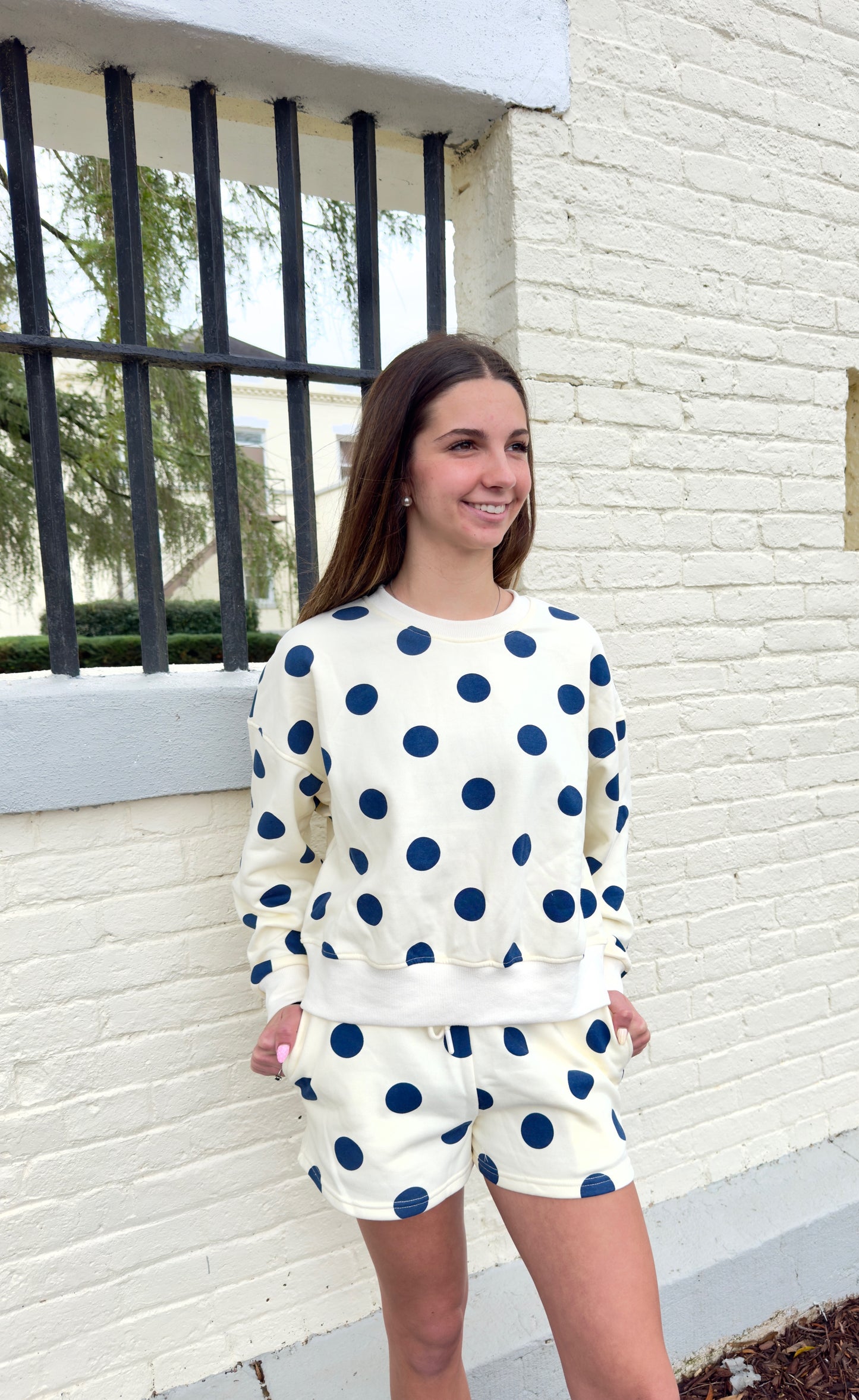 Polka Dot Crew Neck Sweatshirt & Shorts Set - SALE